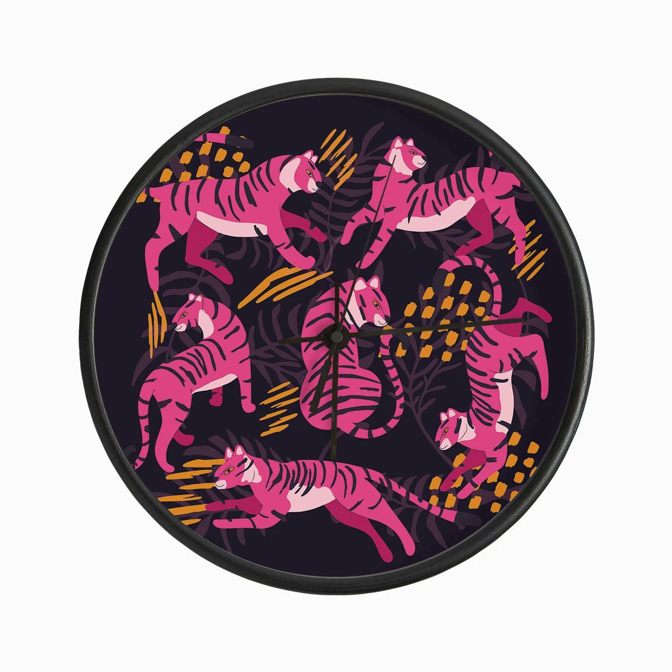 Pink Tigers On Dark Purple Clock