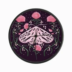 Pink Moth On Deep Purple With Flowers Clock