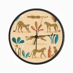 Cheetahs And Florals And Flowers On Beige Clock
