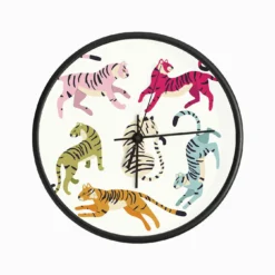 Colorful Tigers On White Clock