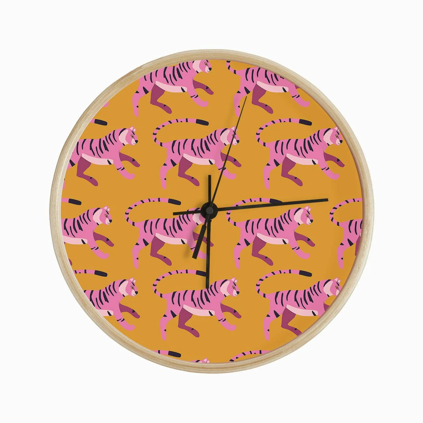 Bright Pink Tiger Pattern On Vibrant Orange Pattern Clock - Image 2