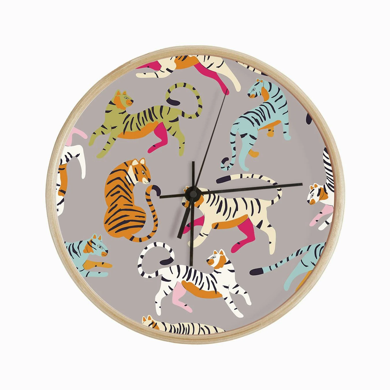 Colorful Tiger Pattern On Gray Clock - Image 2