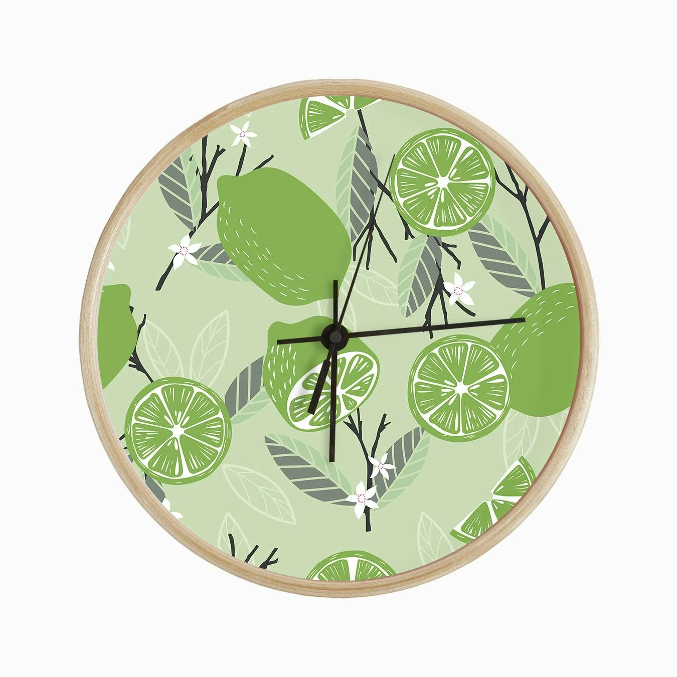Lime Pattern With Floral Decoration On Pastel Green Clock - Image 2