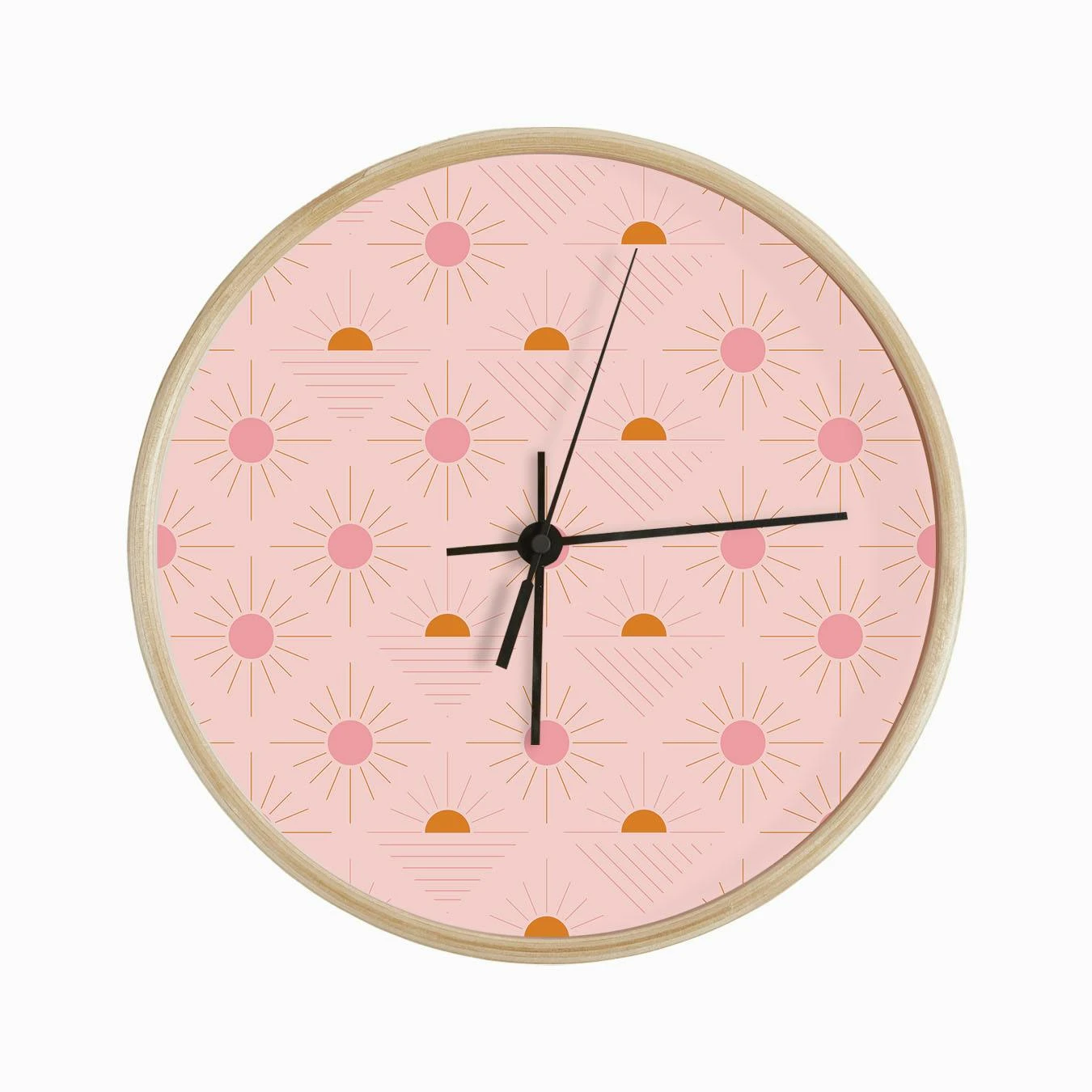 Geometric Pattern With Pink And Orange Sunshine On Light Pink Clock - Image 2