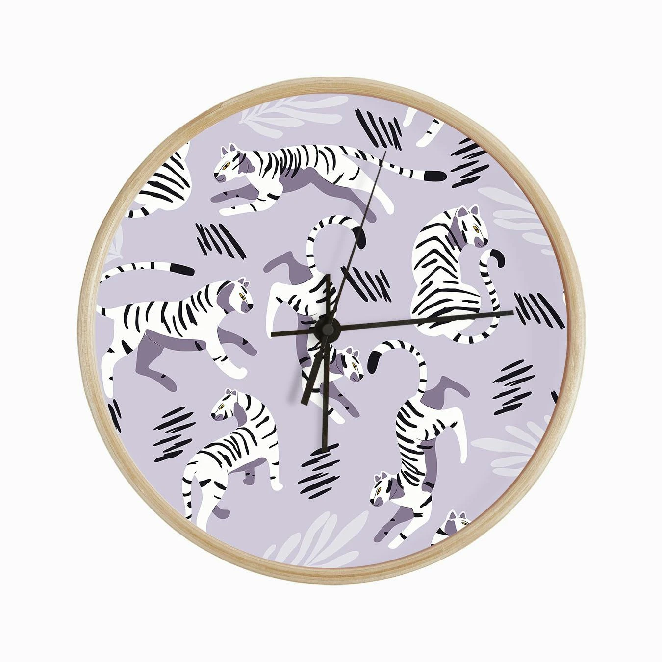 White Tiger Pattern On Pastel Purple Clock - Image 2