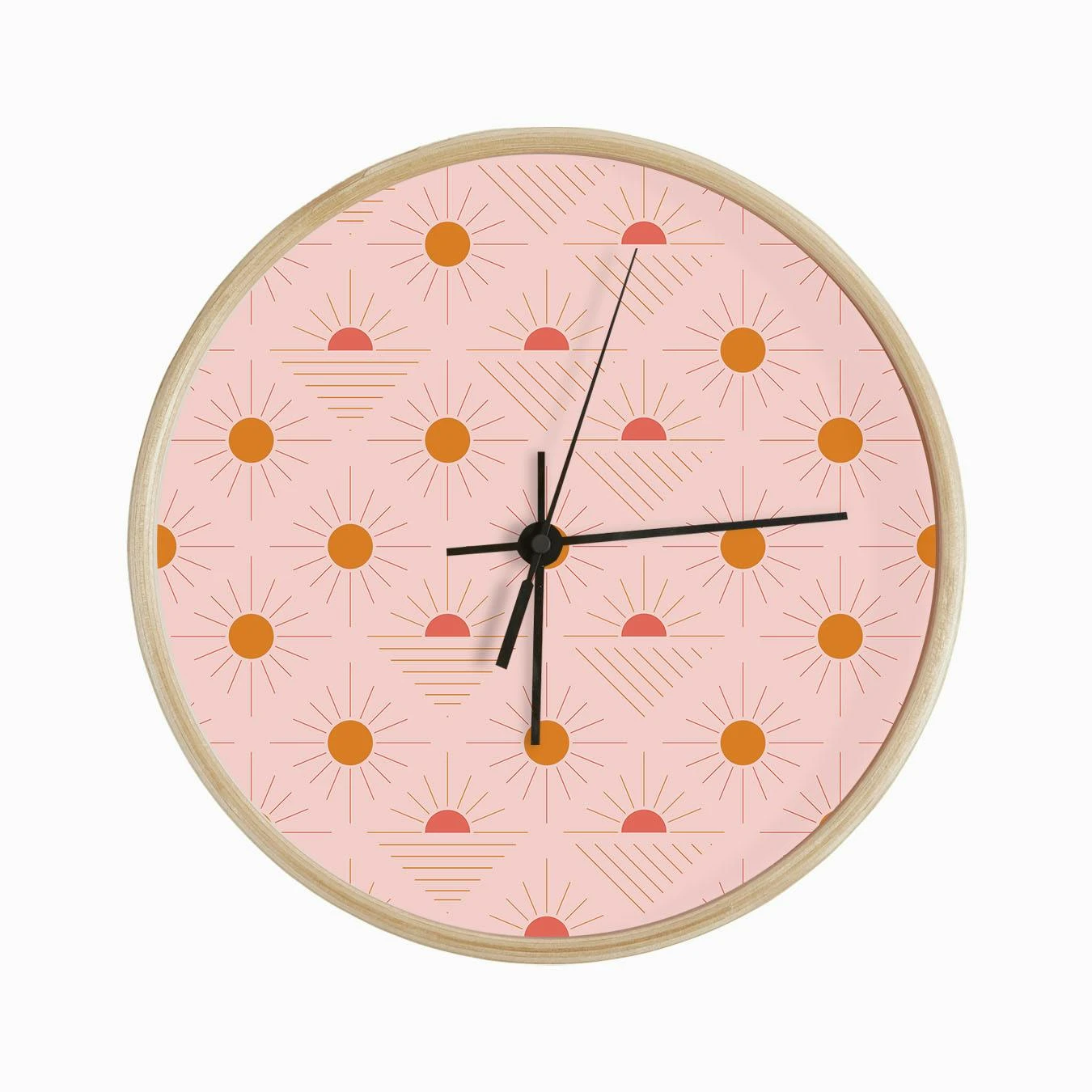 Geometric Pattern With Bright Orange Sunshine On Light Pink Clock - Image 2