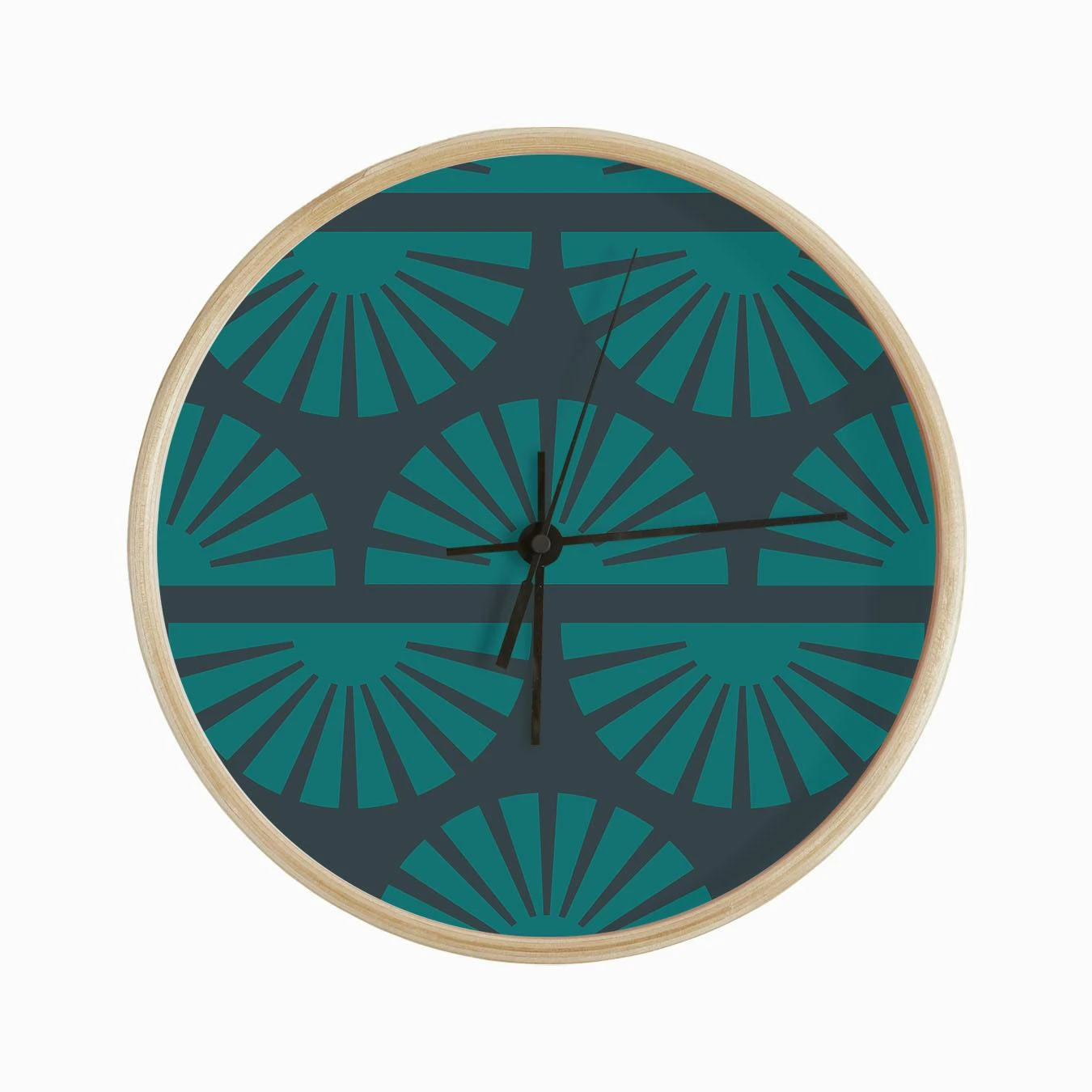 Geometric Pattern With Green Sunrise On Dark Blue Clock - Image 2