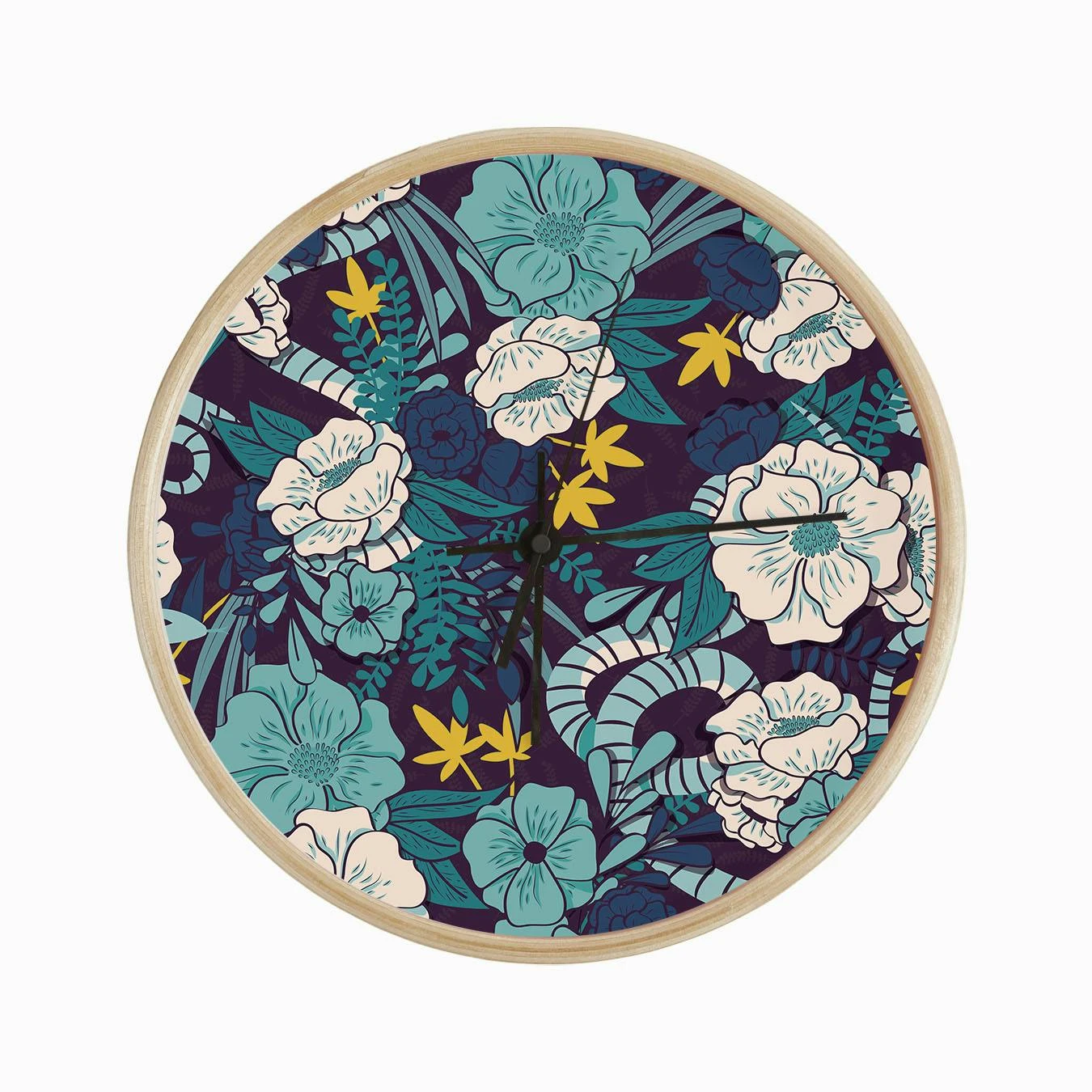 Flower And Floral Pattern On Purple With Blue And Yellow Decoration Clock - Image 2