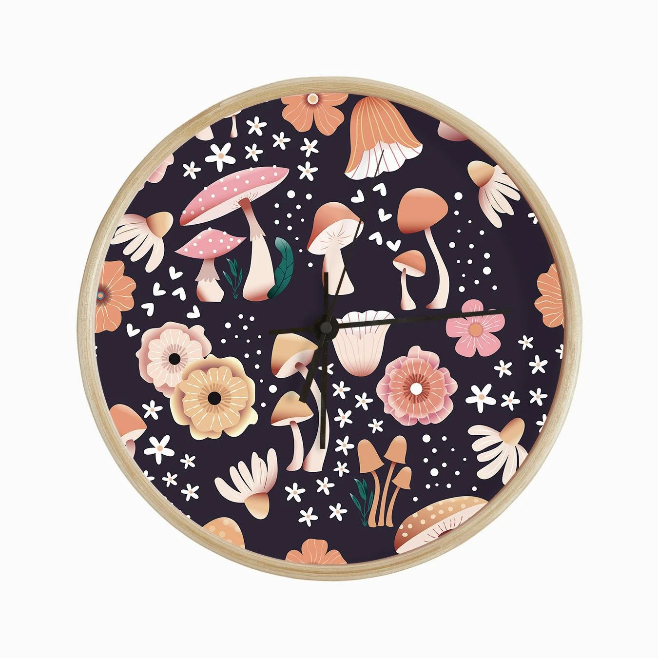 Mushrooms And Flowers Pattern On Purple Clock - Image 2