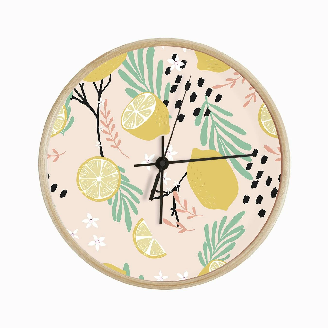 Lemon Pattern On Pink With Flowers And Florals Clock - Image 2