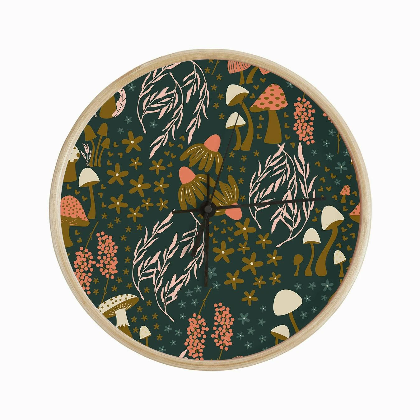 Golden Mushroom Pattern On Green Clock - Image 2