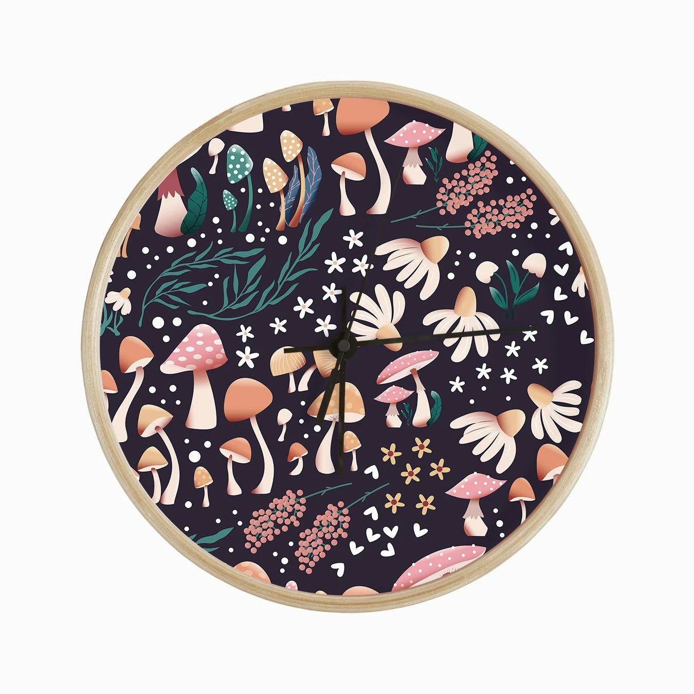Mushrooms And Flower Pattern On Purple Clock - Image 2
