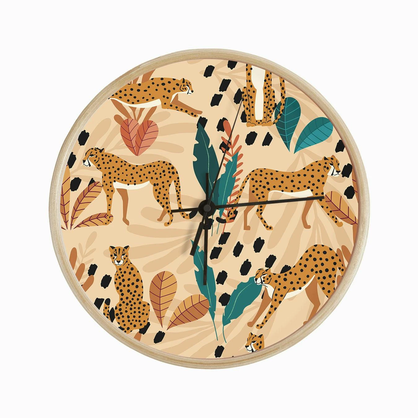 Tropical Cheetah Pattern On Beige With Colorful Florals And Decoration Clock - Image 2