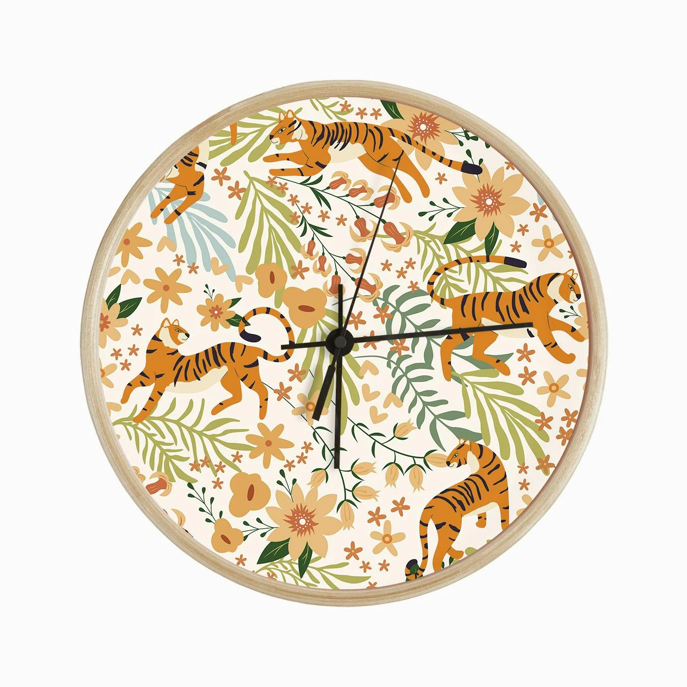 Floral Tiger Pattern With Colorful Flower Decoration Clock - Image 2