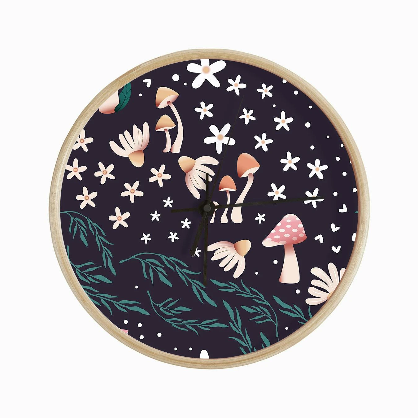 Mushroom Pattern On Purple With Florals Clock - Image 2