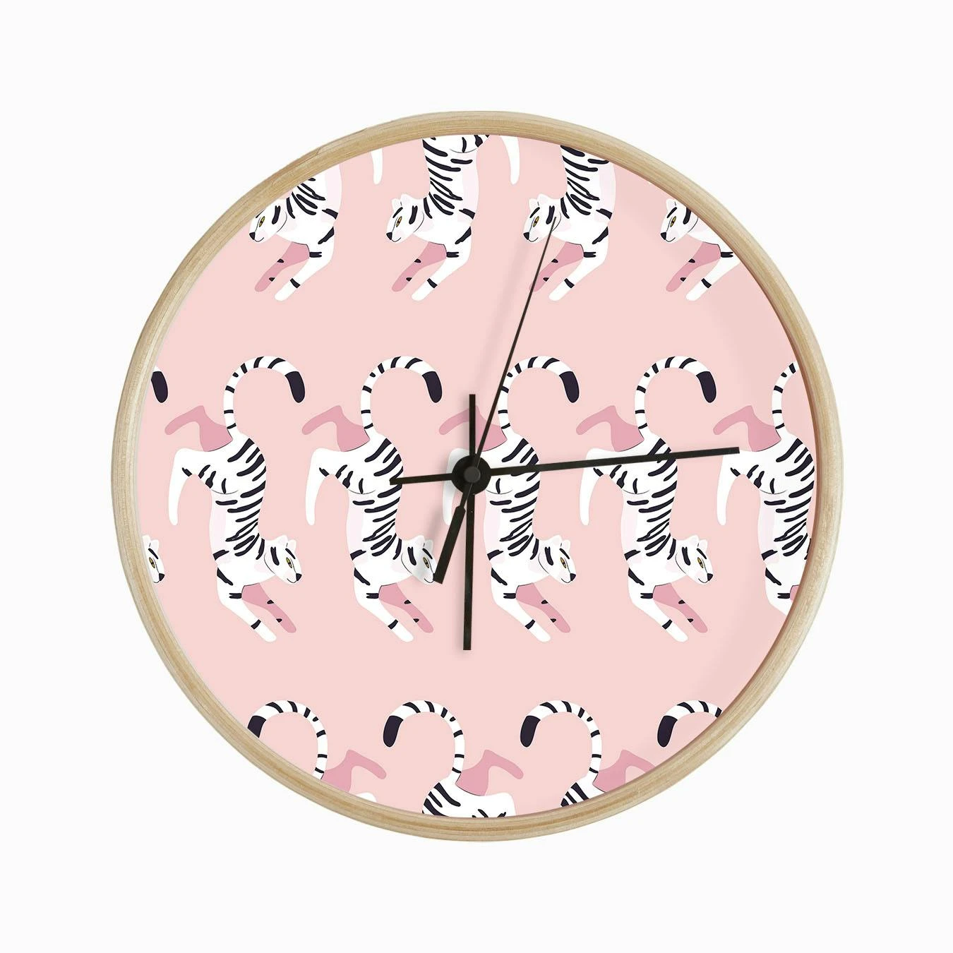 Prancing White Tiger Pattern On Pink Clock - Image 2