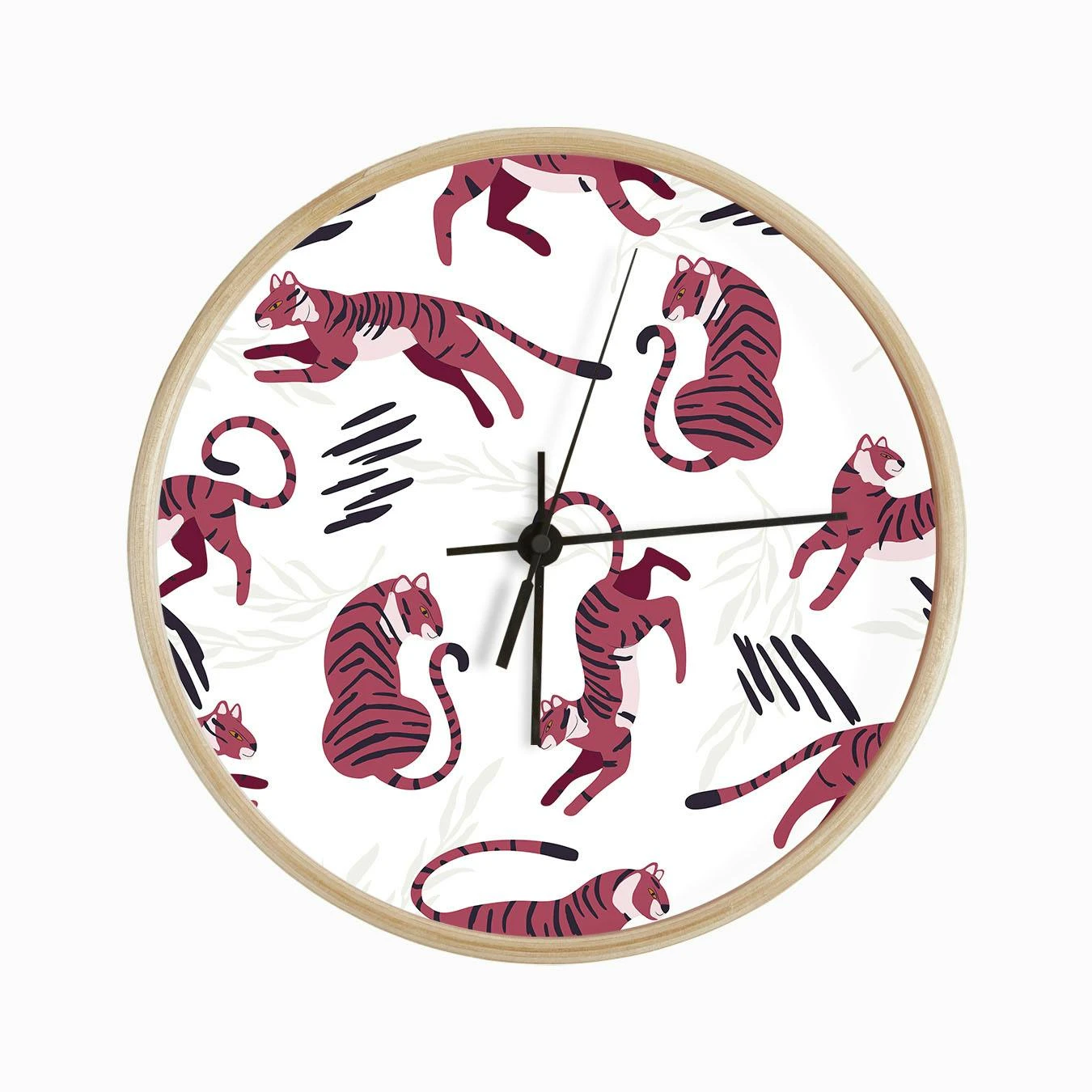 Magenta Tigers Pattern On White Clock - Image 2