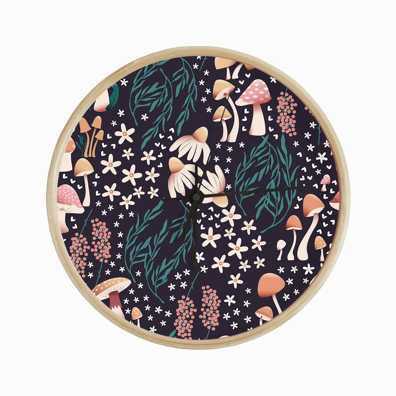 Mushroom Pattern With Flowers On Purple Clock - Image 2