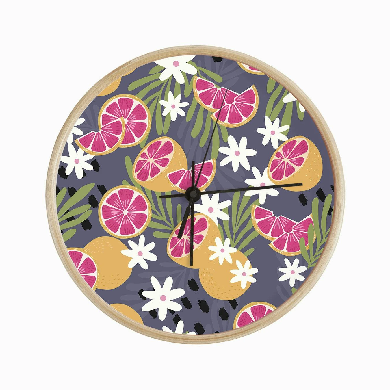 Grapefruit Pattern On Purple With Floral Decoration Clock - Image 2