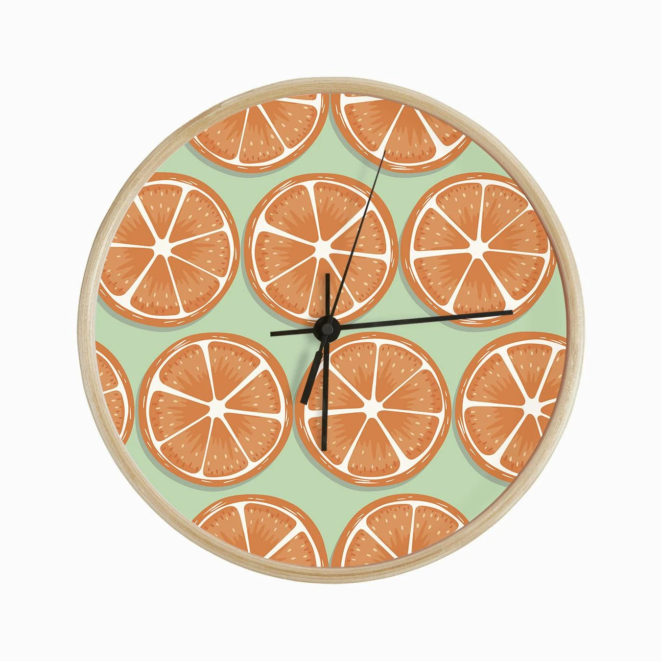 Orange Slices Pattern On Pastel Green Clock - Image 2