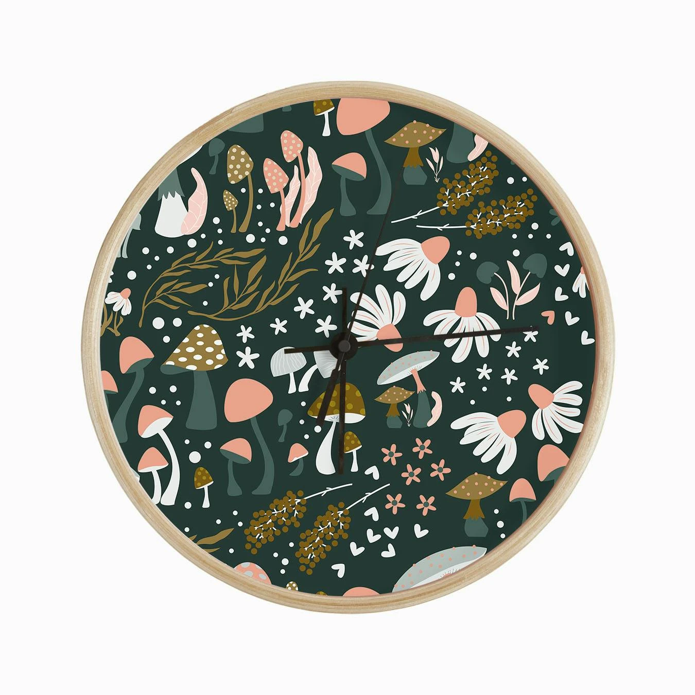 Mushrooms And Flower Pattern On Green Clock - Image 2