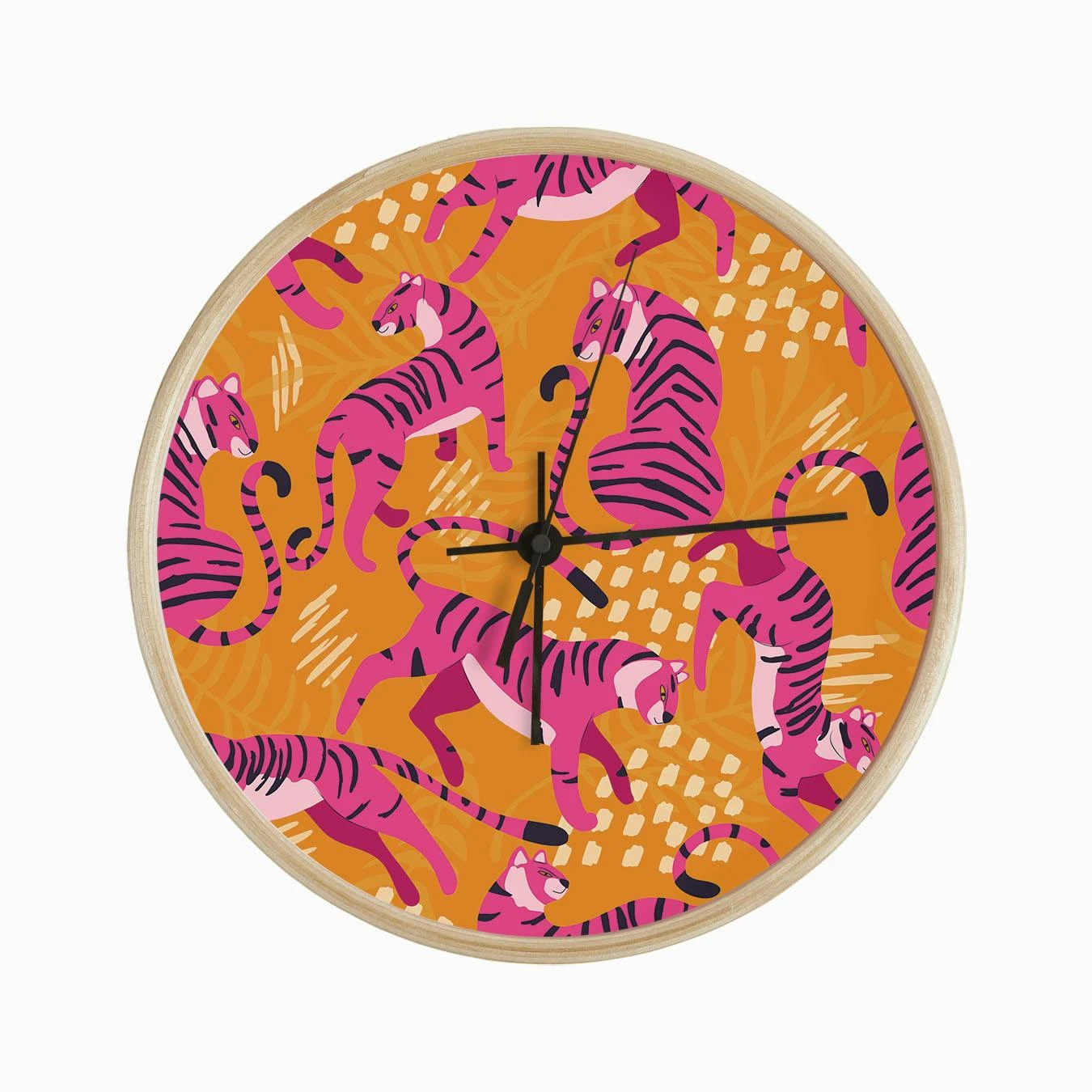 Vibrant Pink Tigers On Bright Orange Pattern Clock - Image 2