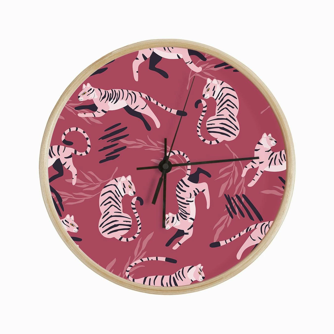 Pink Tiger Pattern On Viva Magenta With Floral Decoration Clock - Image 2