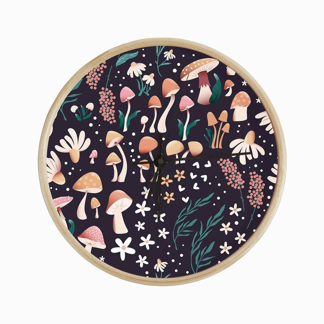 Mushrooms And Florals Pattern On Purple Clock - Image 2
