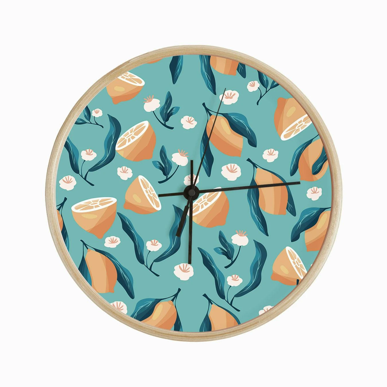 Lemon Pattern With Flowers On Blue Clock - Image 2