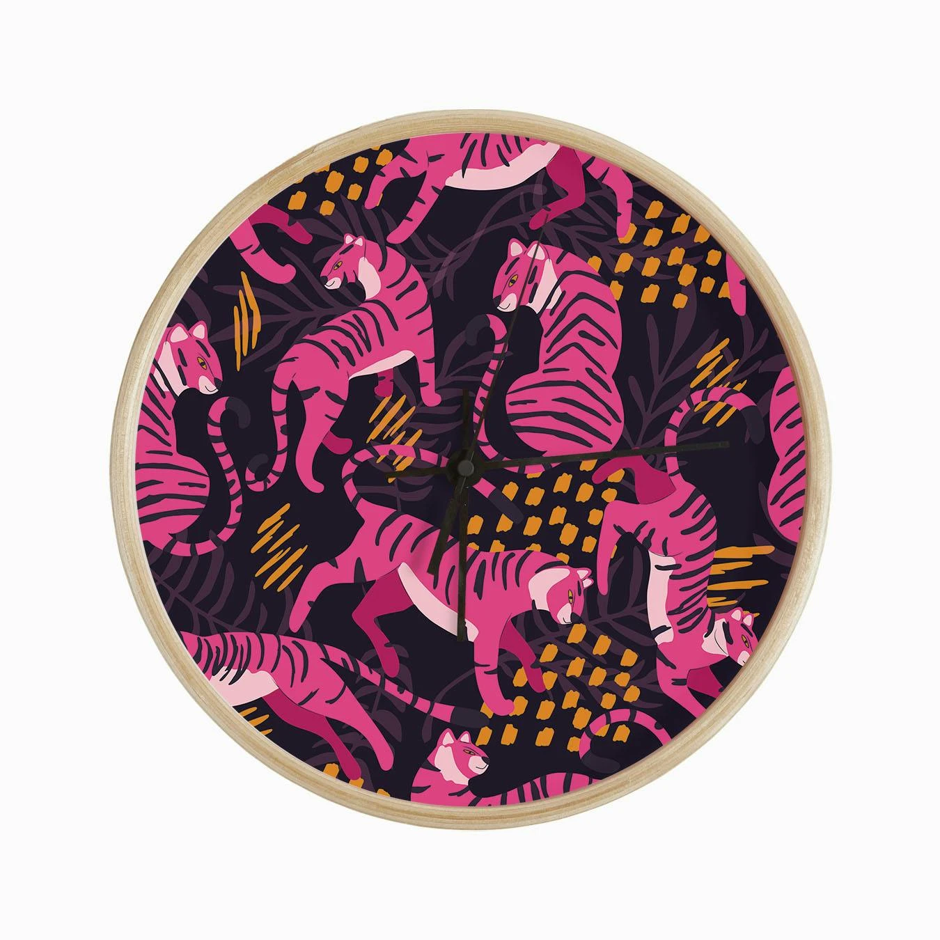 Vibrant Pink Tigers On Dark Purple Pattern Clock - Image 2