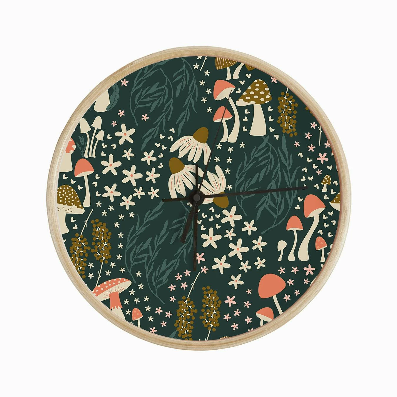 Mushroom Pattern With Flowers On Green Clock - Image 2