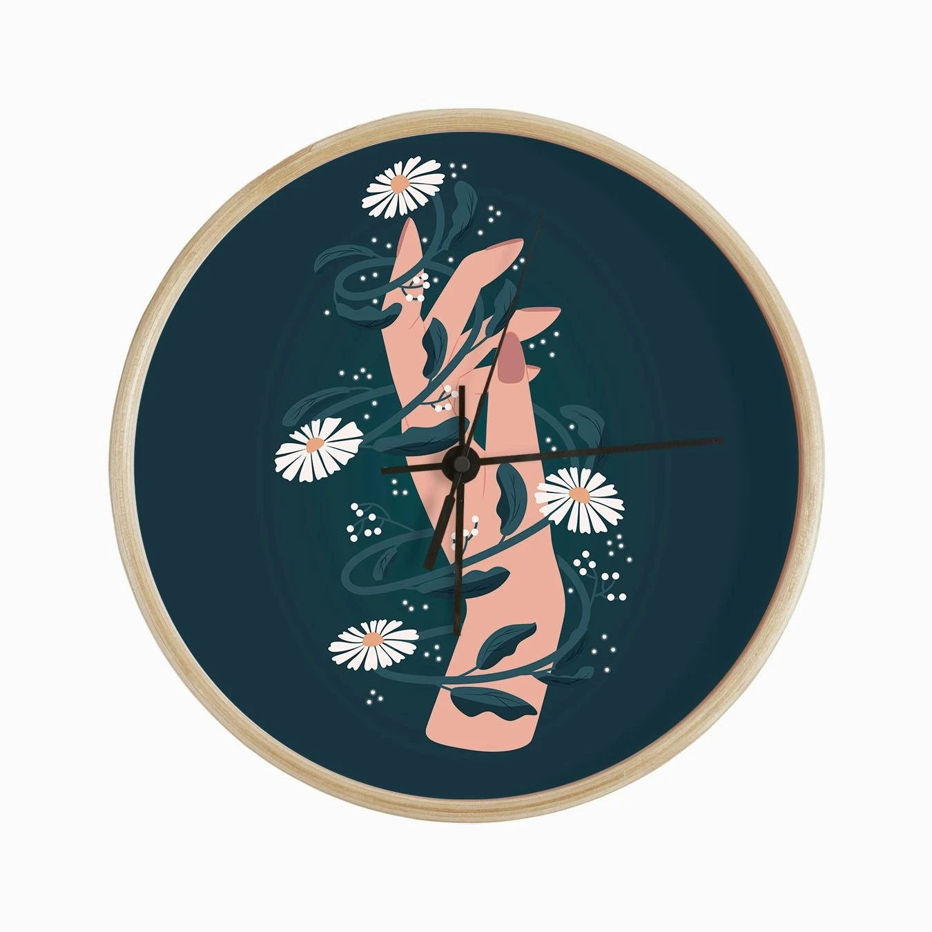 Elegant Hand Surrounded With Flowers On Deep Blue Clock - Image 2