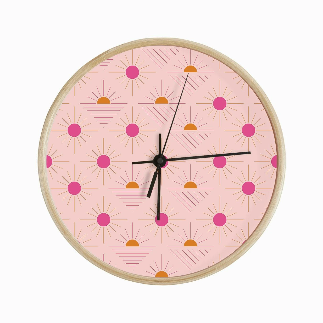 Geometric Pattern With Bright Pink And Orange Sunshine On Light Pink Clock - Image 2