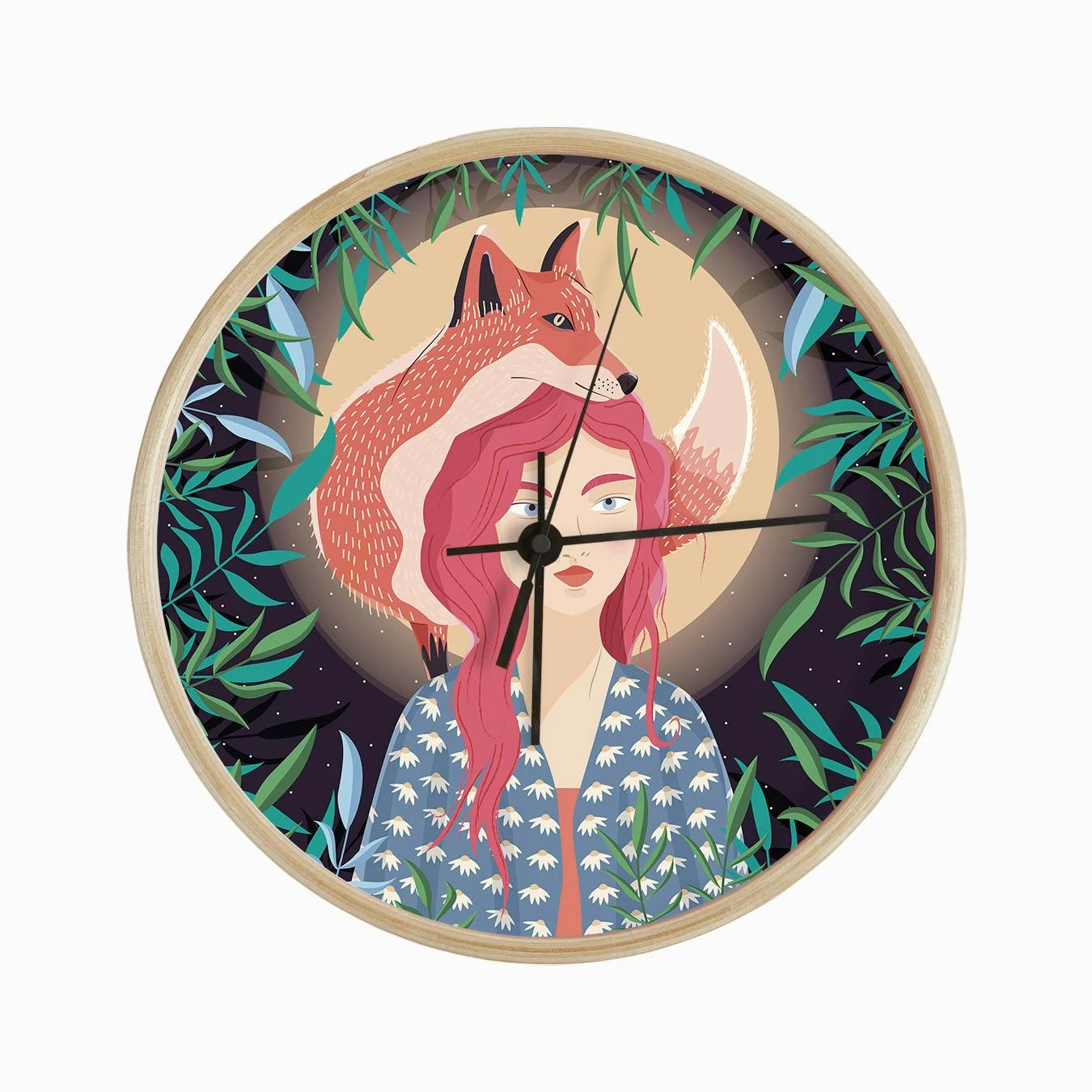 Girl And Her Fox In Moonlight Clock - Image 2