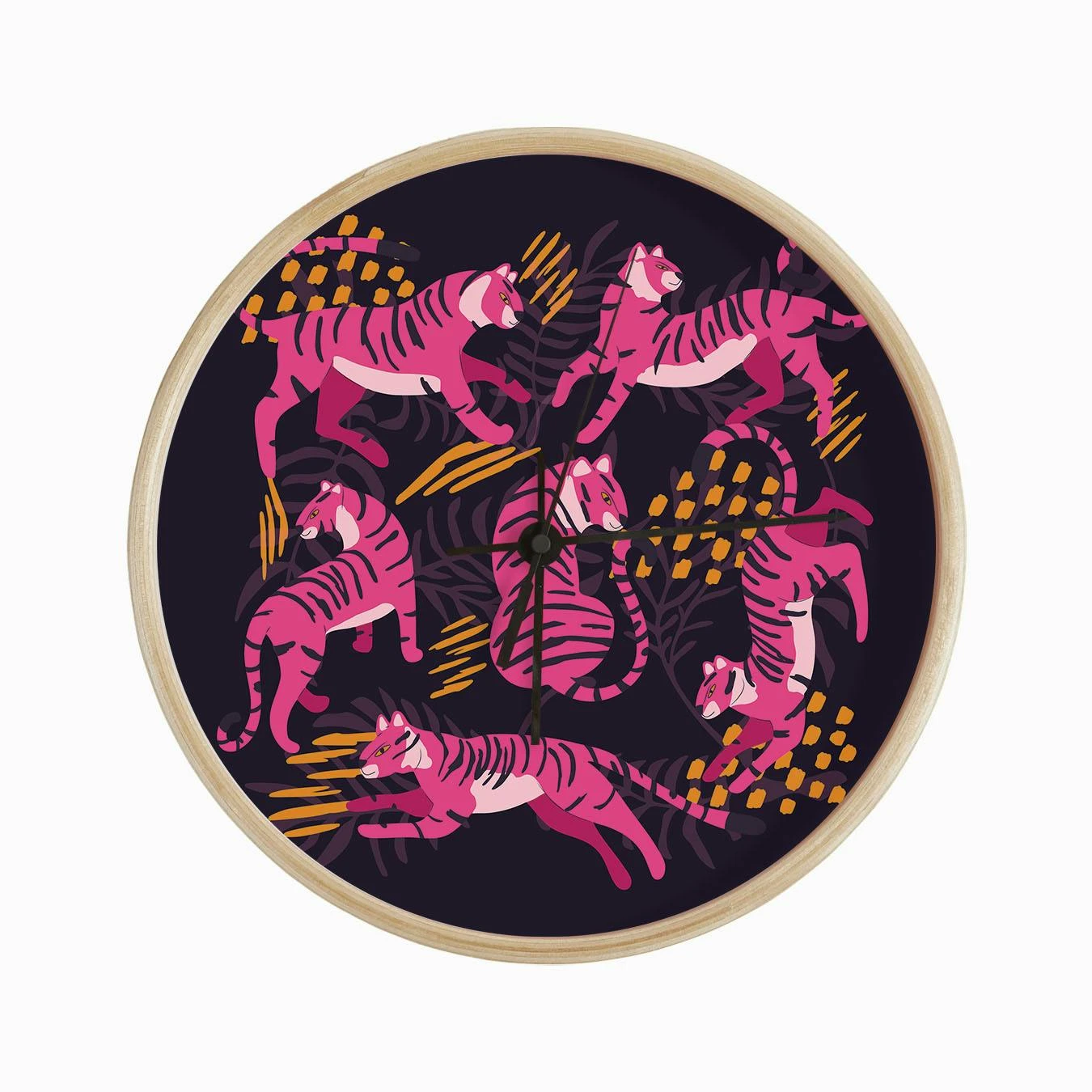 Pink Tigers On Dark Purple Clock - Image 2