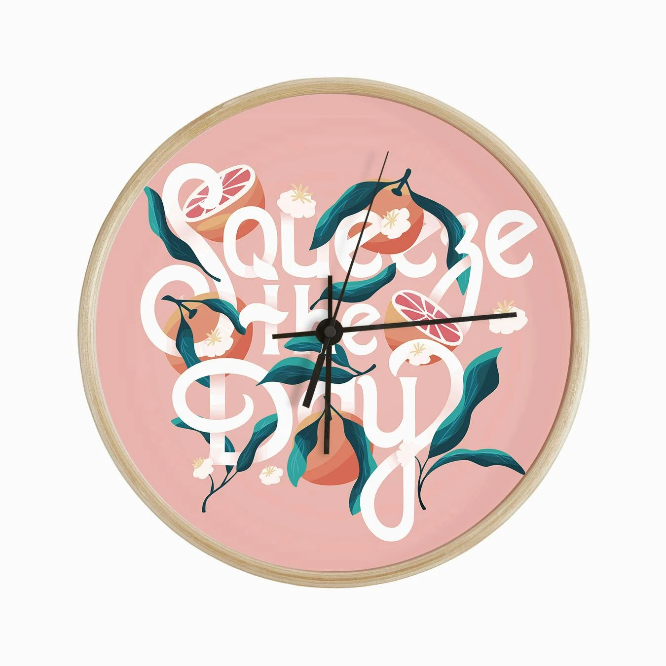 Squeeze The Day Hand Lettering With Oranges On Pink Clock - Image 2