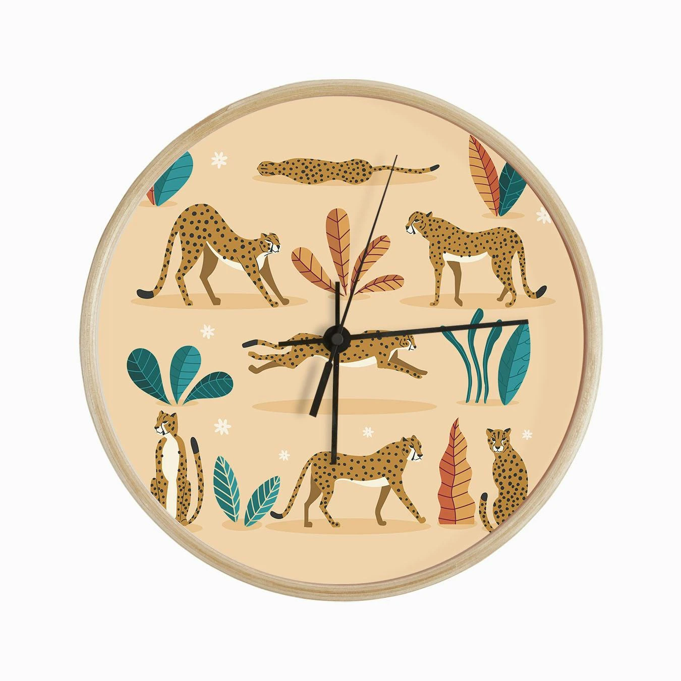 Cheetahs And Florals And Flowers On Beige Clock - Image 2