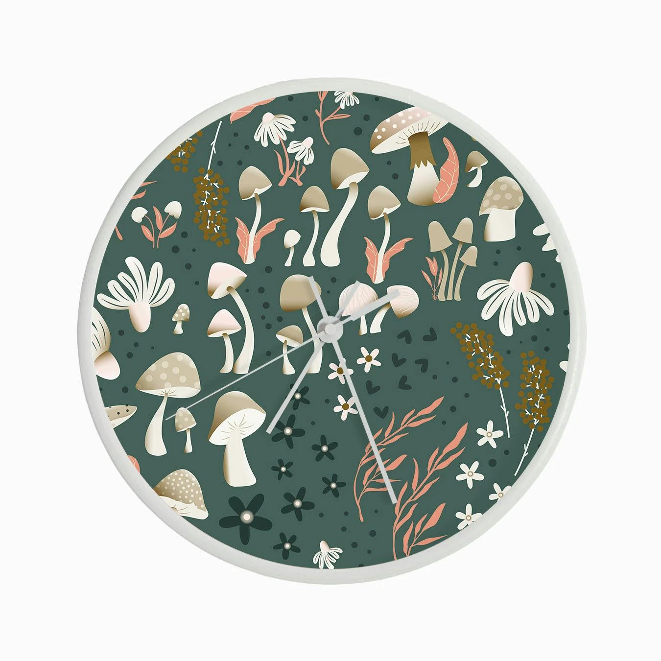 Mushrooms And Florals Pattern On Green Clock - Image 3