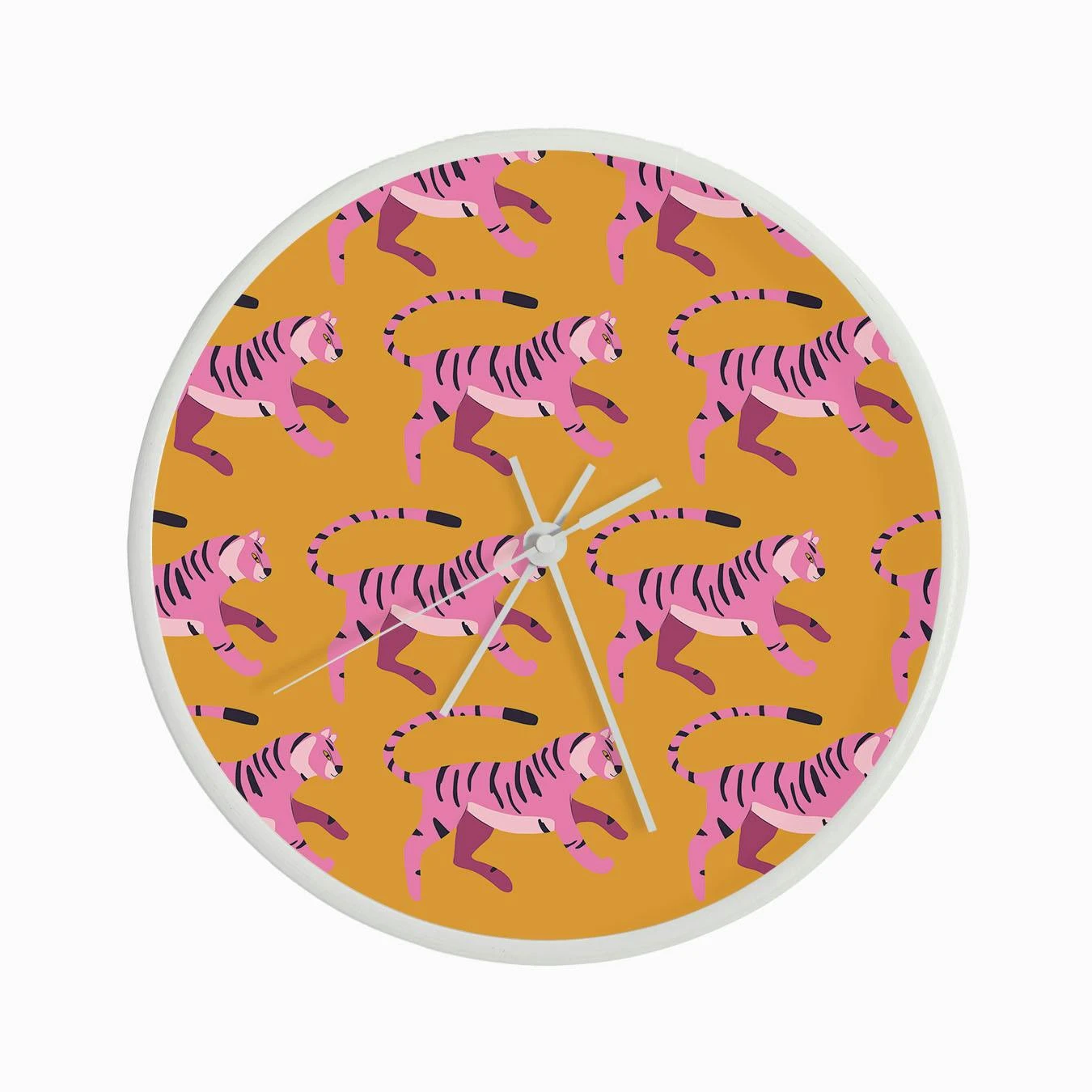 Bright Pink Tiger Pattern On Vibrant Orange Pattern Clock - Image 3