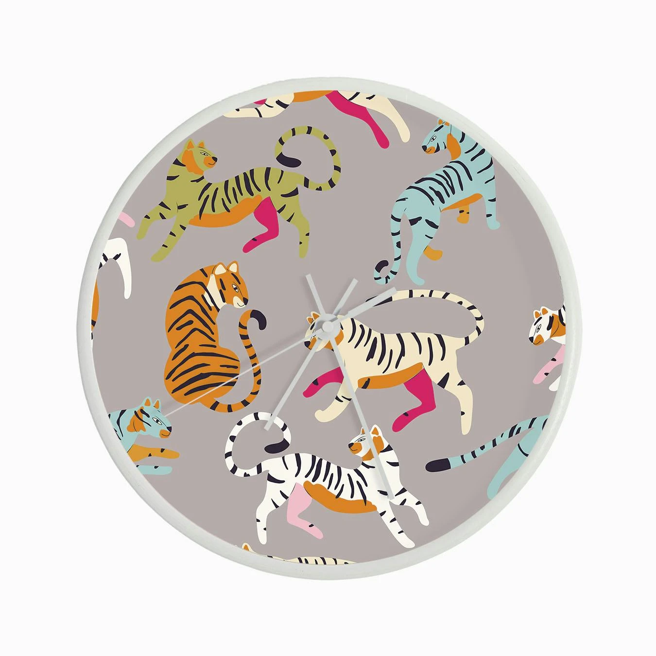 Colorful Tiger Pattern On Gray Clock - Image 3