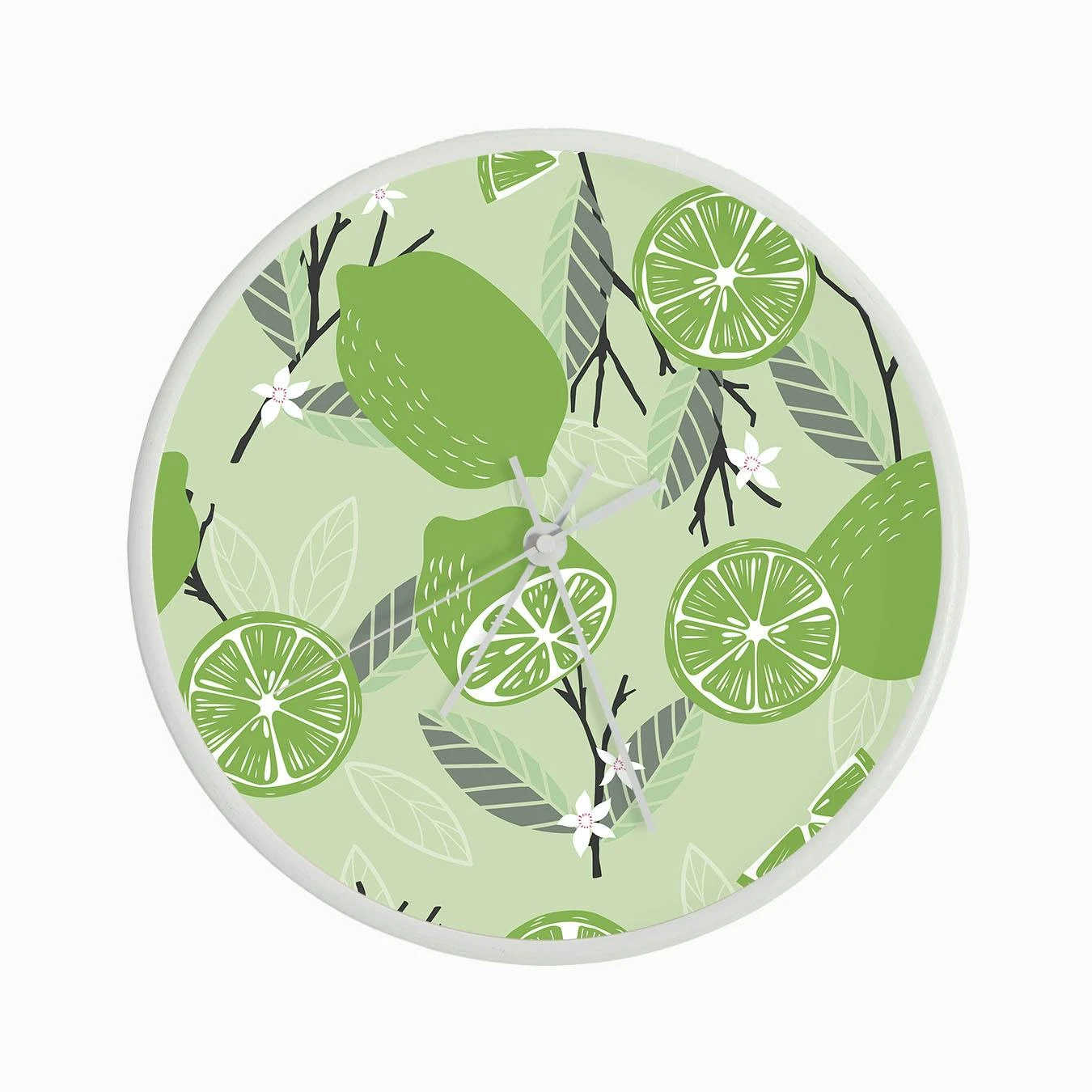 Lime Pattern With Floral Decoration On Pastel Green Clock - Image 3