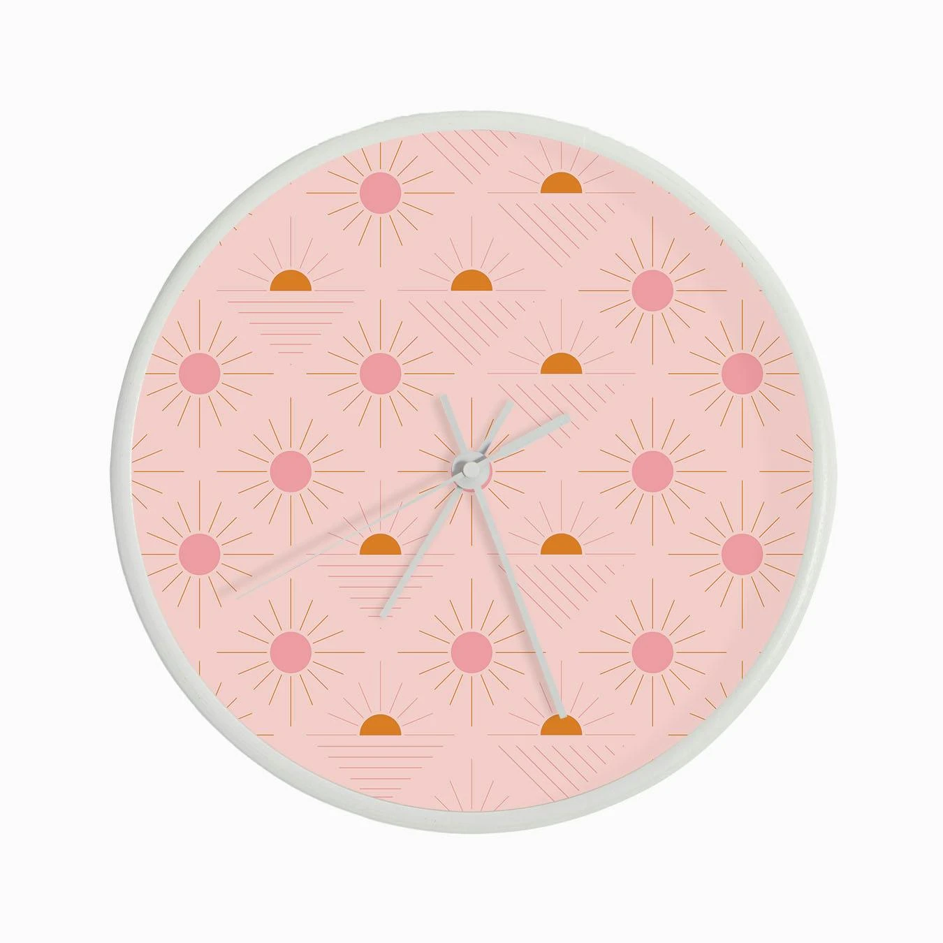 Geometric Pattern With Pink And Orange Sunshine On Light Pink Clock - Image 3