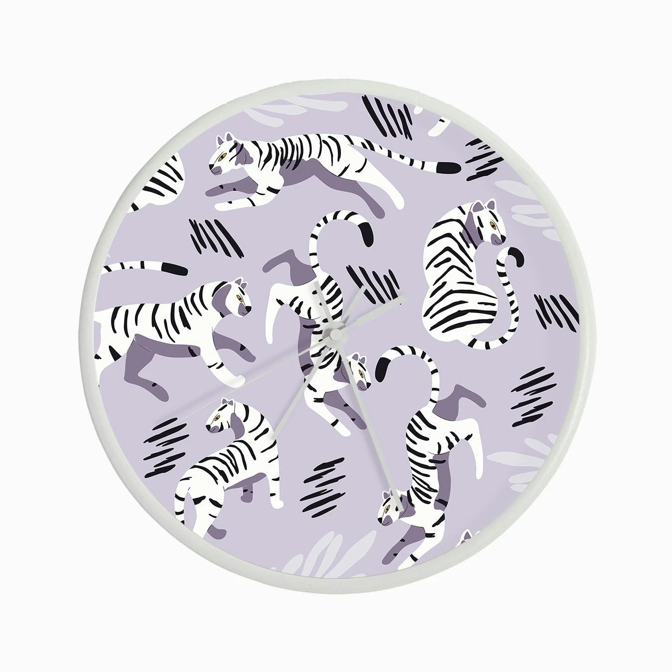 White Tiger Pattern On Pastel Purple Clock - Image 3