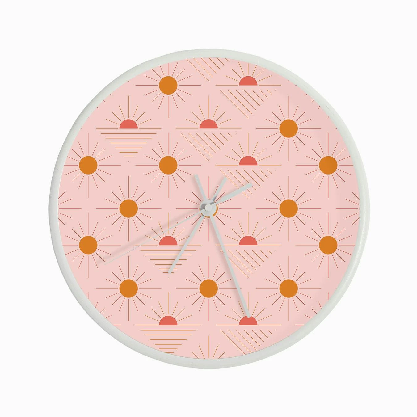 Geometric Pattern With Bright Orange Sunshine On Light Pink Clock - Image 3