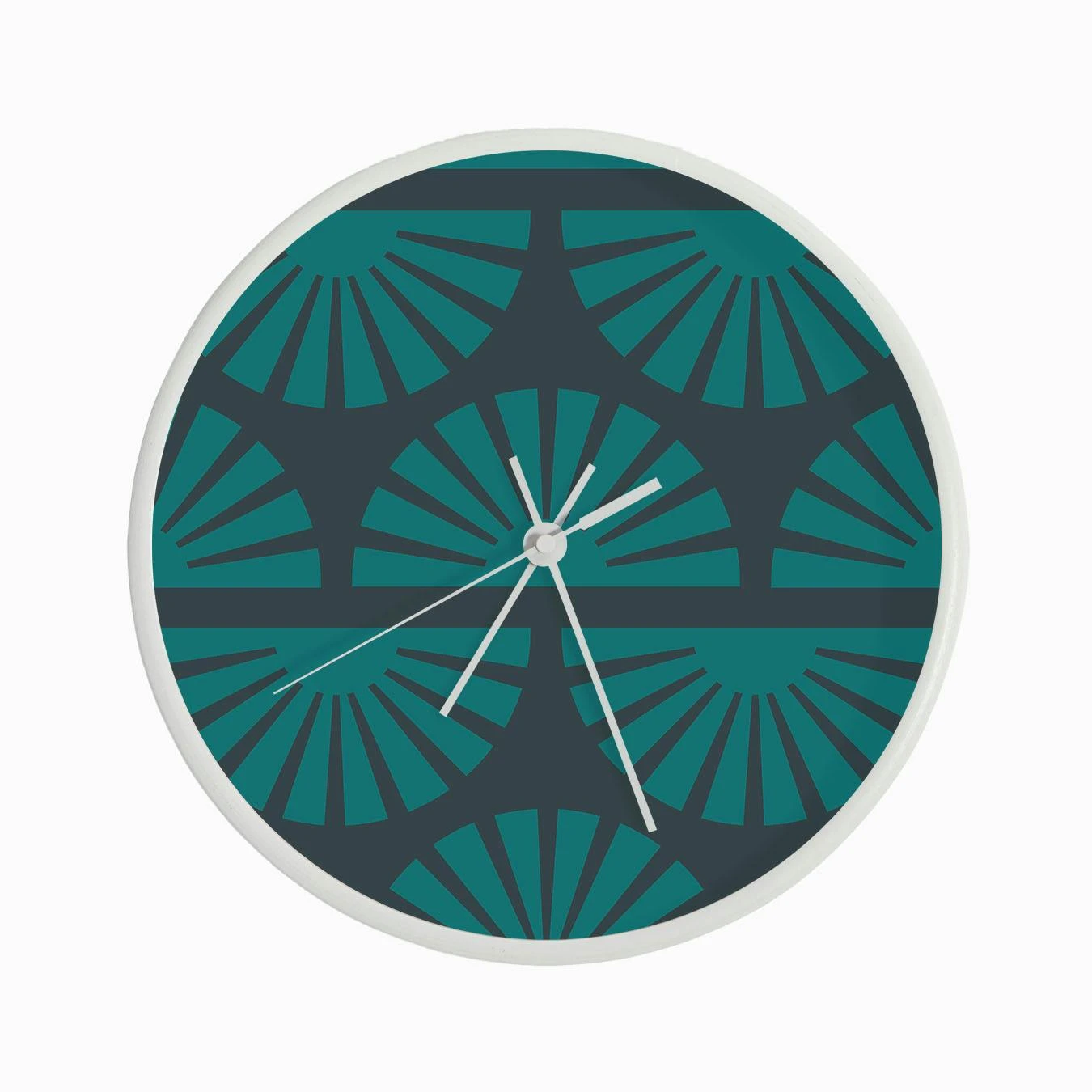 Geometric Pattern With Green Sunrise On Dark Blue Clock - Image 3