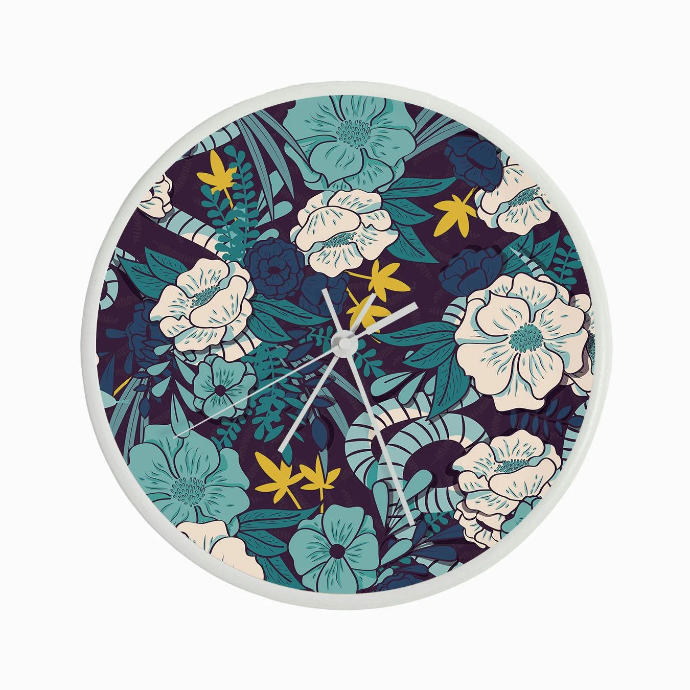 Flower And Floral Pattern On Purple With Blue And Yellow Decoration Clock - Image 3