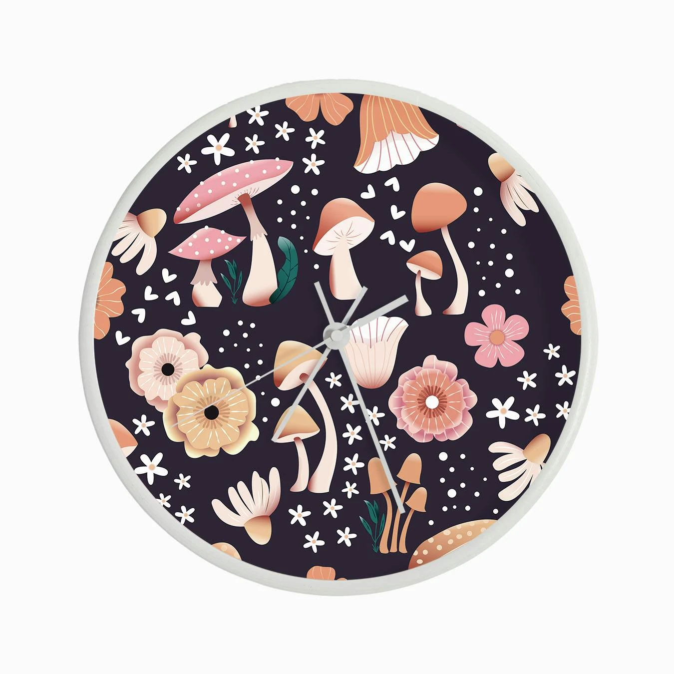 Mushrooms And Flowers Pattern On Purple Clock - Image 3