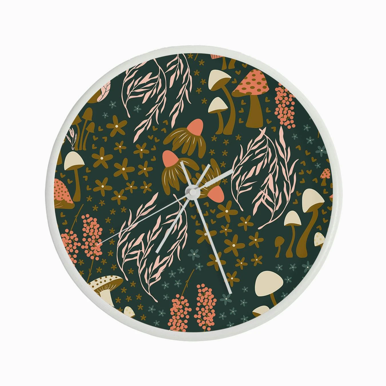 Golden Mushroom Pattern On Green Clock - Image 3