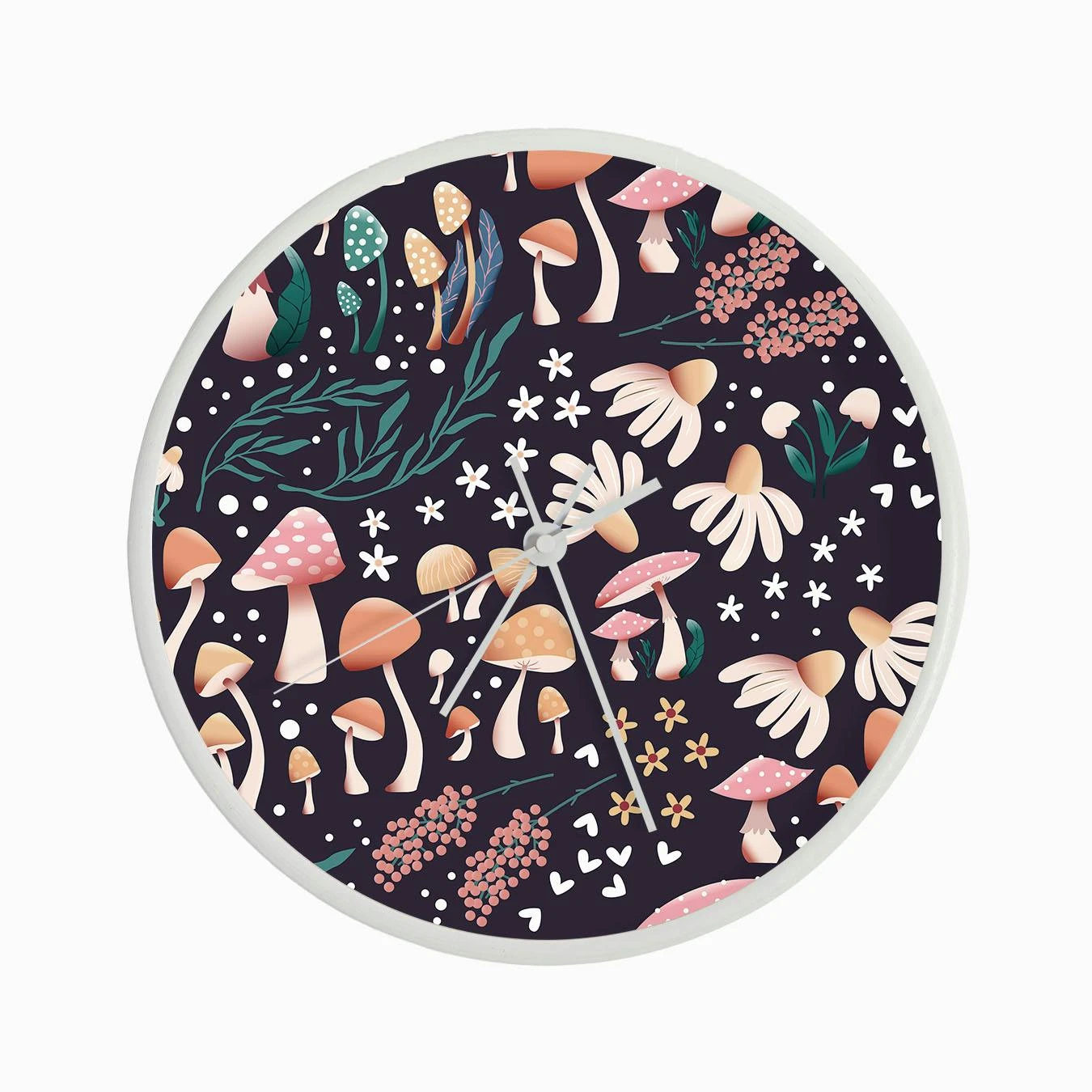 Mushrooms And Flower Pattern On Purple Clock - Image 3