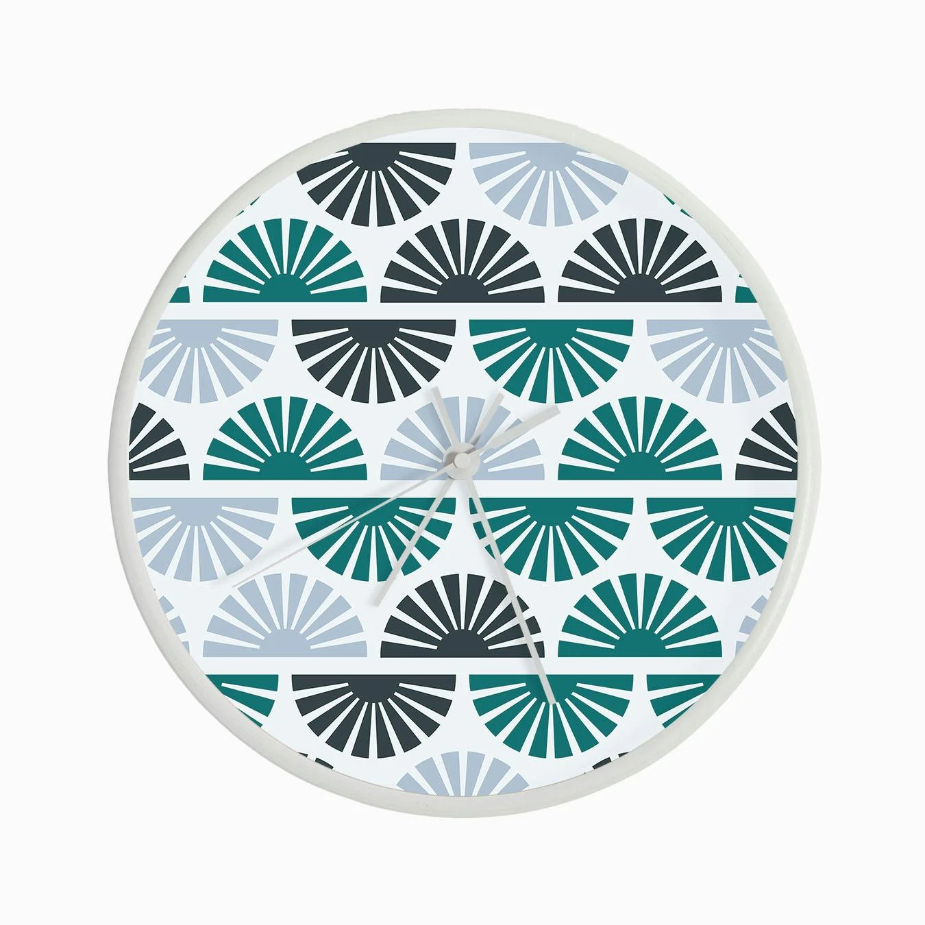 Geometric Pattern With Blue And Green Sunrise On Light Blue Clock - Image 3